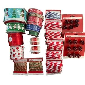 26-Pc Lot Asstd Christmas Gift Wrap Ribbon, Trim, Craft‎ Tape, Cord, Twine Decor